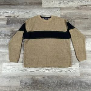 Vintage American Eagle Sweater Tan Ramie Knit Stripe Crewneck 90s L